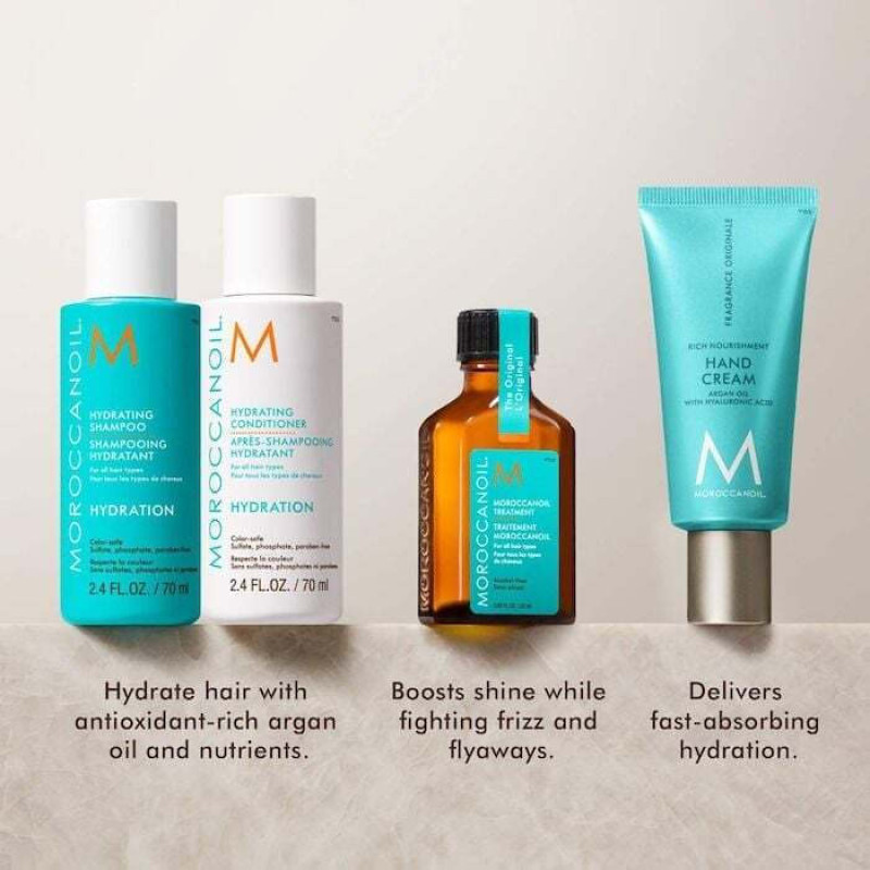 Moroccanoil Hydration Discovery Set Travel Kit (Shampoo 70ml, Conditioner 70ml, Treatment 25ml, Hand Cream 40ml)