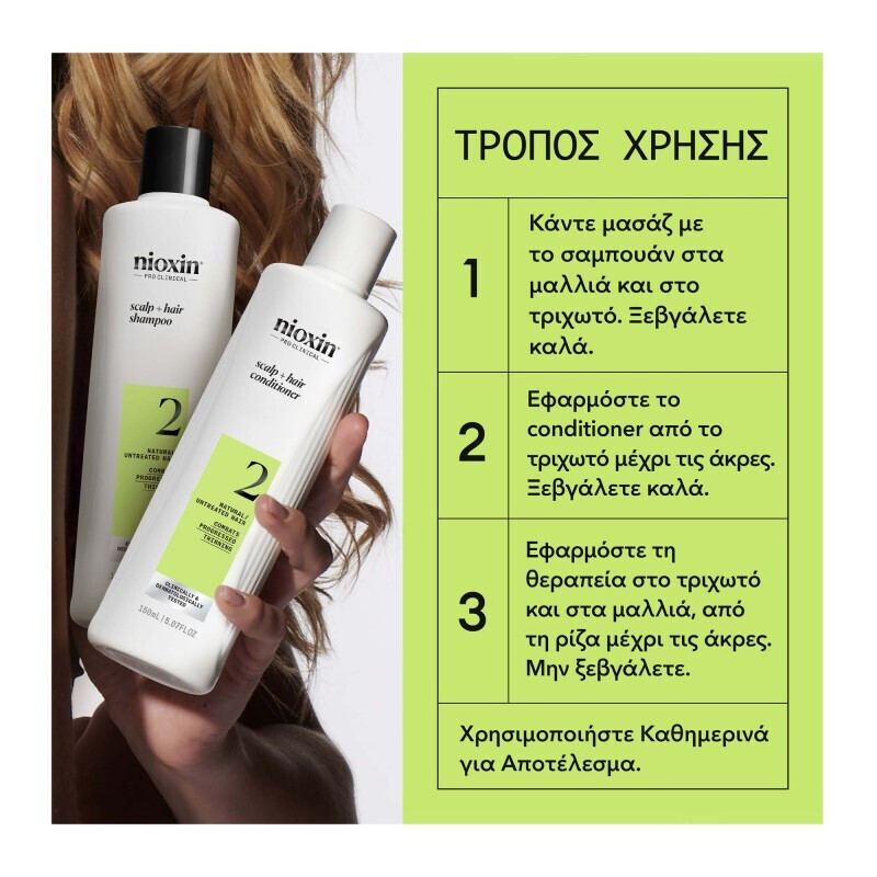 Nioxin System 2 Trial Kit Natural Hair Progressed Thinning (Σαμπουάν 150ml, Γαλάκτωμα 150ml, Θεραπεία 40ml)