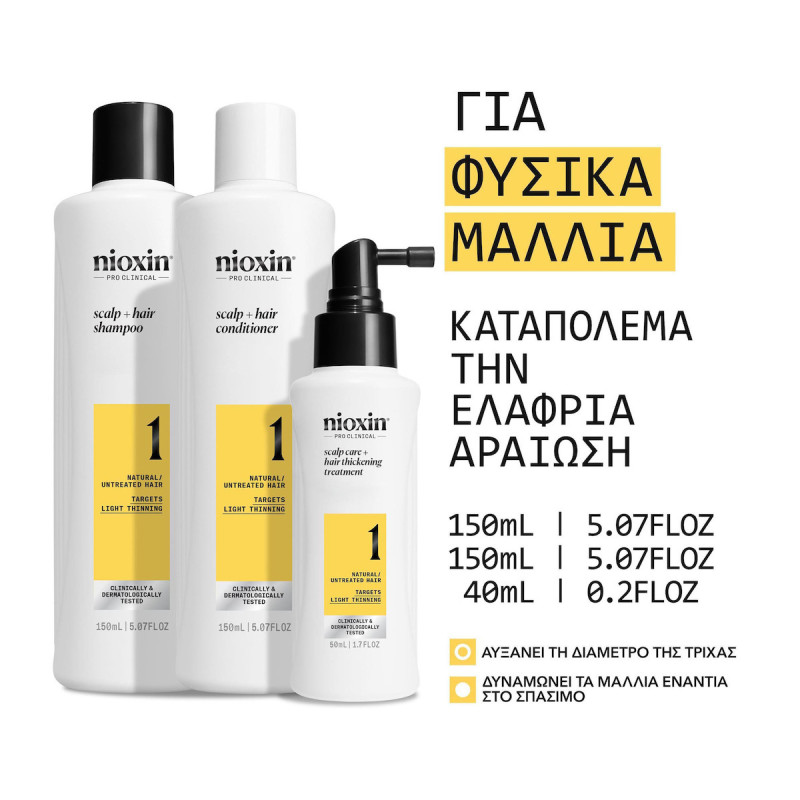 Nioxin System 1 Trial Kit Natural Hair, Light Thinning (Σαμπουάν 150ml, Γαλάκτωμα 150ml, Θεραπεία 50ml)