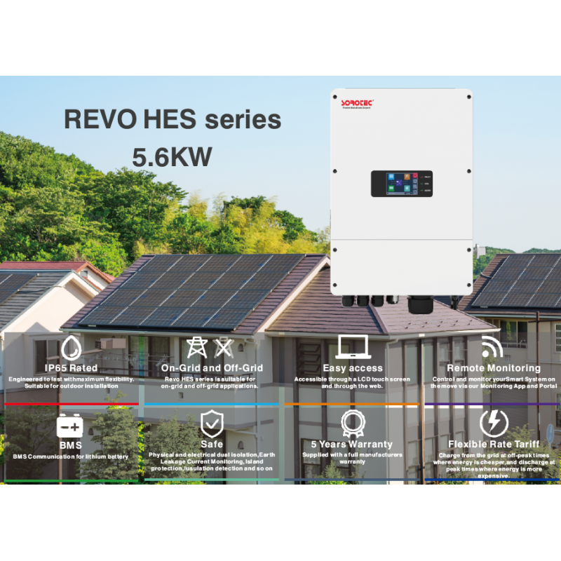 SOROTEC REVO HES Series 5.6KW On&Off Grid Solar Inverter With MPPT Charge Controller IP65 Protection