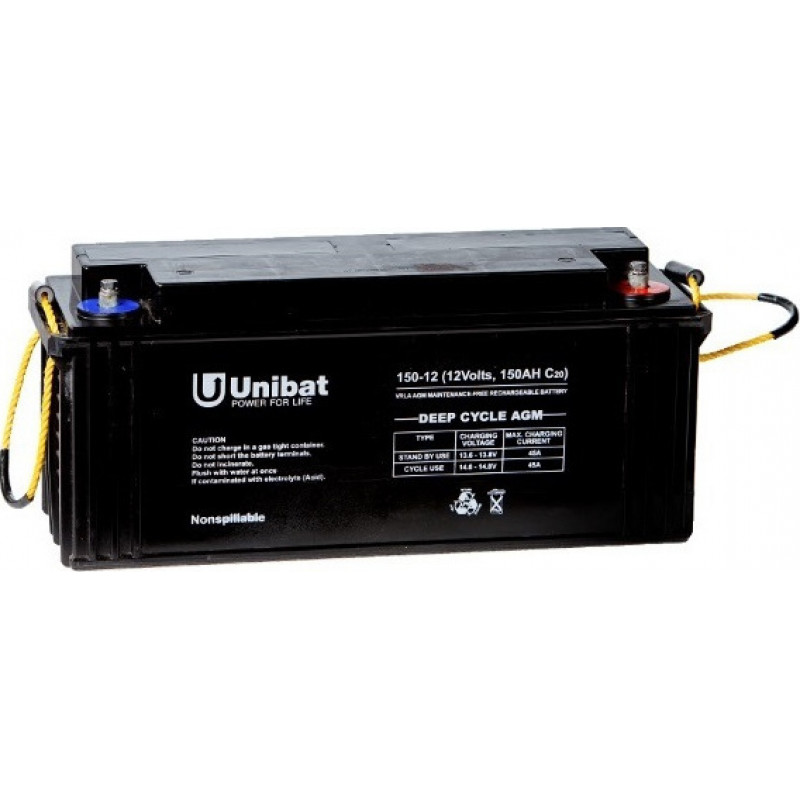 Unibat Μπαταρία Φωτοβολταϊκών AGM Κλειστού Τύπου Βαθειάς Εκφόρτισης 12V 150Ah C100