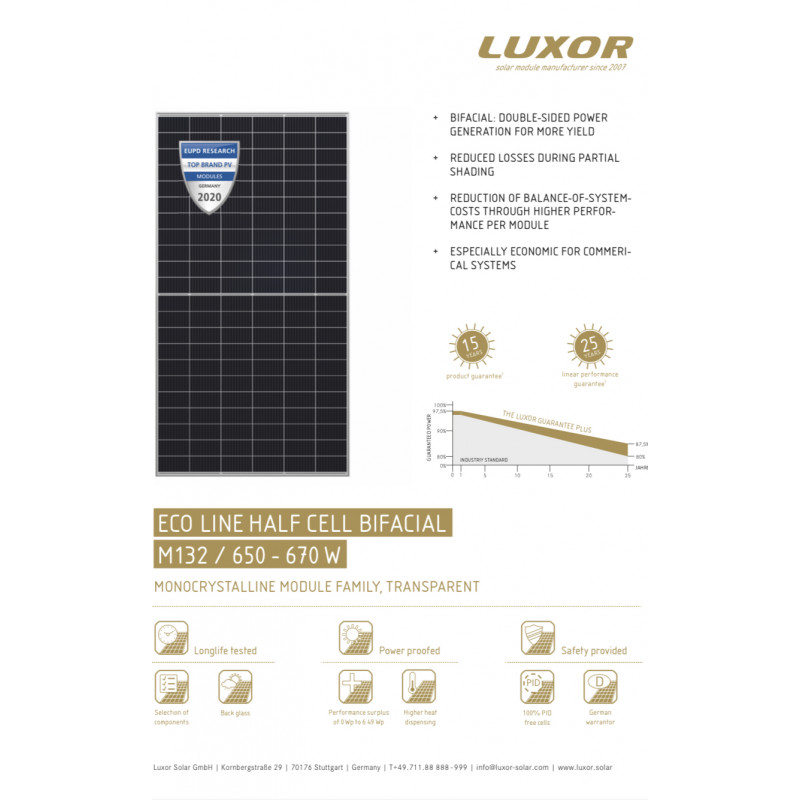 Luxor Eco Line Half Cell-660M/132 Bifacial HC PERC MBB (Mono) 660w