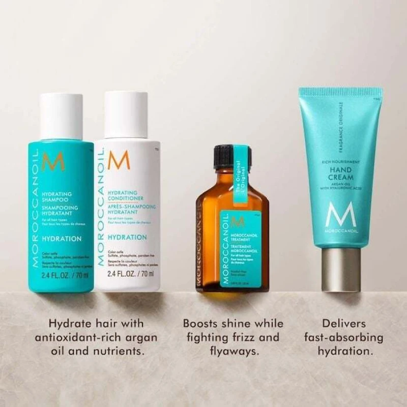 Moroccanoil Hydration Discovery Set Travel Kit (Shampoo 70ml, Conditioner 70ml, Treatment 25ml, Hand Cream 40ml)