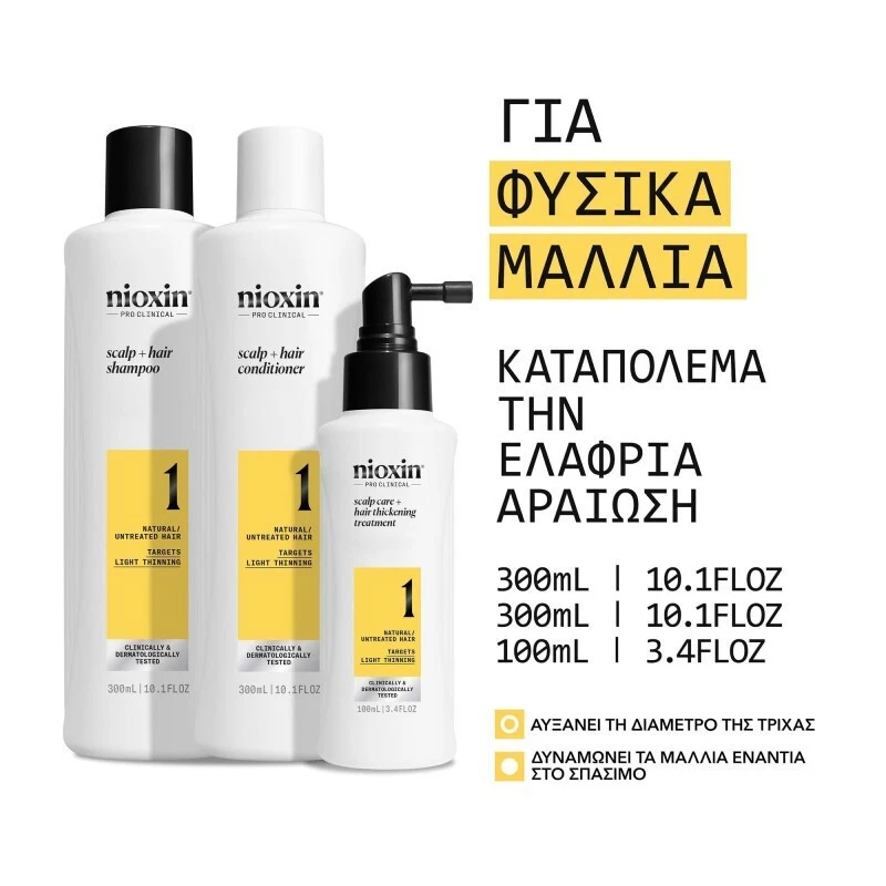 Nioxin System 1 Loyalty Kit Natural Hair, Light Thinning (Σαμπουάν 300ml, Γαλάκτωμα 300ml, Θεραπεία 100ml) Nioxin System 1 Loyalty Kit Natural Hair, Light Thinning (Σαμπουάν 300ml, Γαλάκτωμα 300ml, Θεραπεία 100ml)