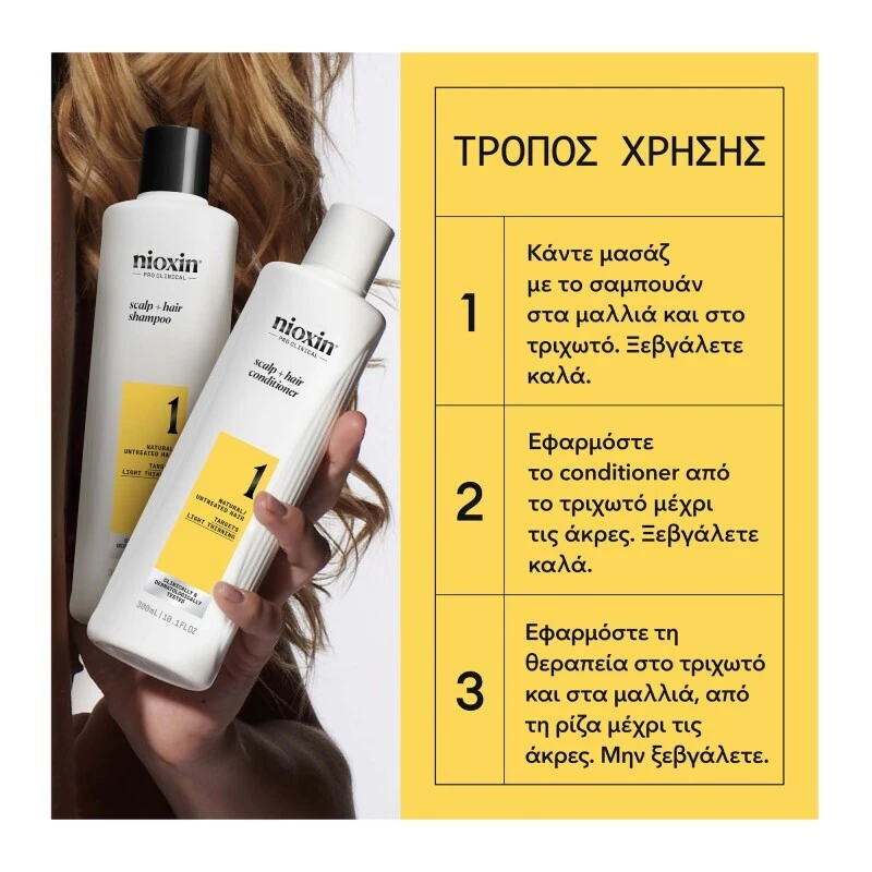 Nioxin System 1 Loyalty Kit Natural Hair, Light Thinning (Σαμπουάν 300ml, Γαλάκτωμα 300ml, Θεραπεία 100ml) Nioxin System 1 Loyalty Kit Natural Hair, Light Thinning (Σαμπουάν 300ml, Γαλάκτωμα 300ml, Θεραπεία 100ml)
