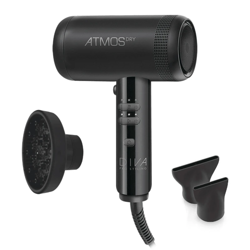 DIVA PRO ATMOS DRY ATM001 ECO Επαγγελματικό Πιστολάκι Μαλλιών με 2 Στενά Μαγνητικά Στόμια & Φυσούνα 2000 W