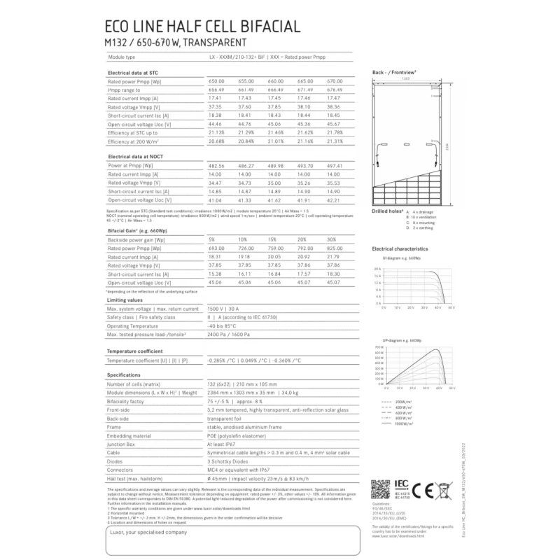 Luxor Eco Line Half Cell-660M/132 Bifacial HC PERC MBB (Mono) 660w