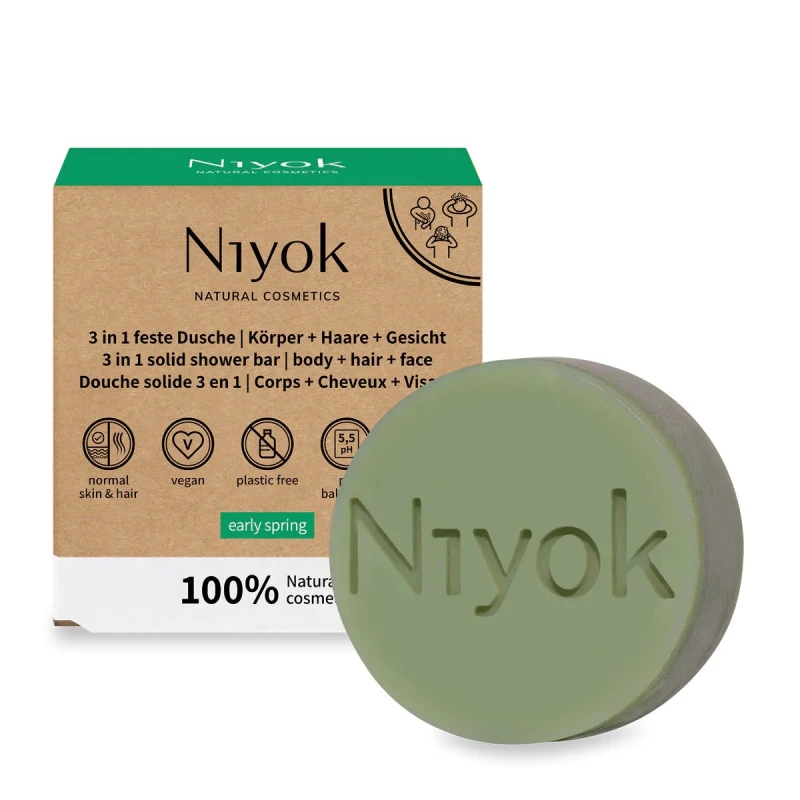 NIYOK | Στερεό Αφρόλουτρο 3 σε 1 Σώμα + Μαλλιά + Πρόσωπο Early Spring - Με δροσερό και αναζωογονητικό άρωμα, 80 g