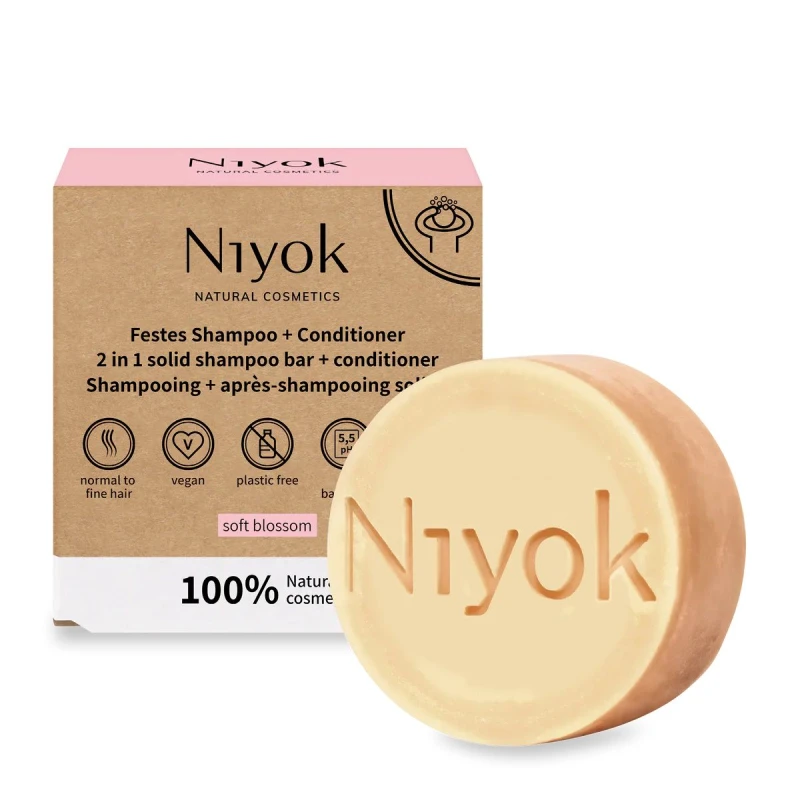 NIYOK | Στερεό Σαμπουάν & Conditioner Soft Blossom - Με απαλό, λουλουδένιο άρωμα, 80 g