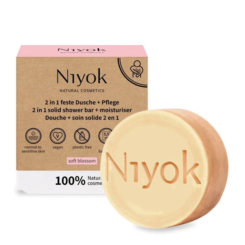 NIYOK | Στερεό Αφρόλουτρο & Ενυδάτωση Soft Blossom - Με απαλό, λουλουδένιο άρωμα, 80 g