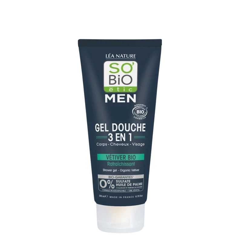 SO'BIO ÉTIC | Αφρόλουτρο Για Άνδρες 3σε1 (Για Μαλλιά, Πρόσωπο & Σώμα) - Με βιολογικό βέτιβερ 200ml