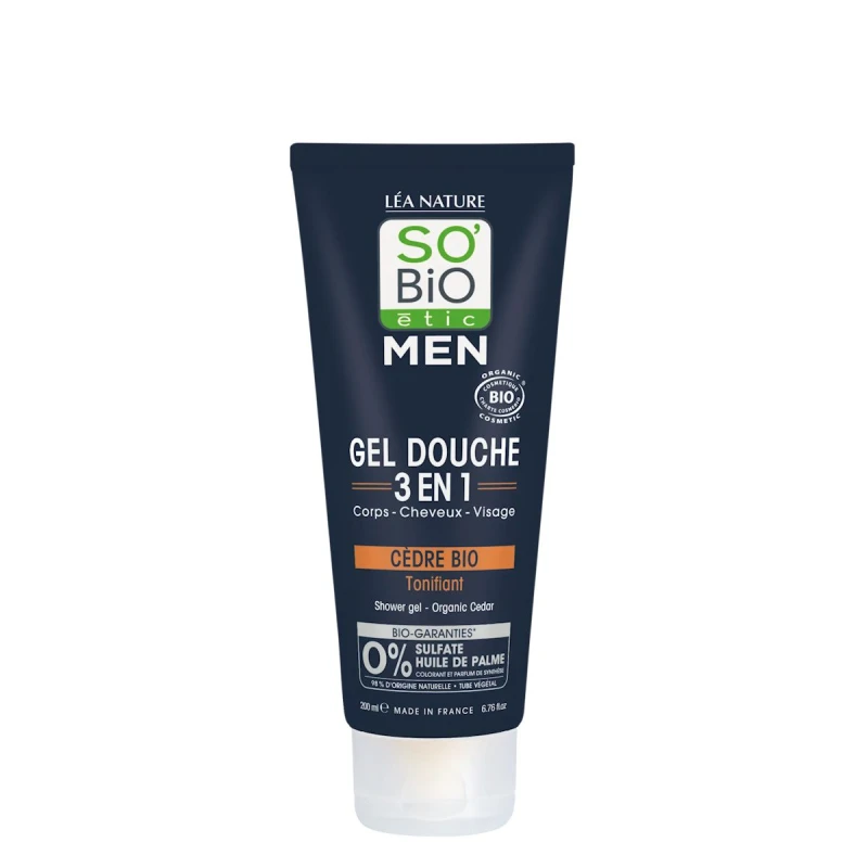 SO'BIO ÉTIC | Αφρόλουτρο Για Άνδρες 3σε1 (Για Μαλλιά, Πρόσωπο & Σώμα) - Με βιολογικό κέδρο 200ml