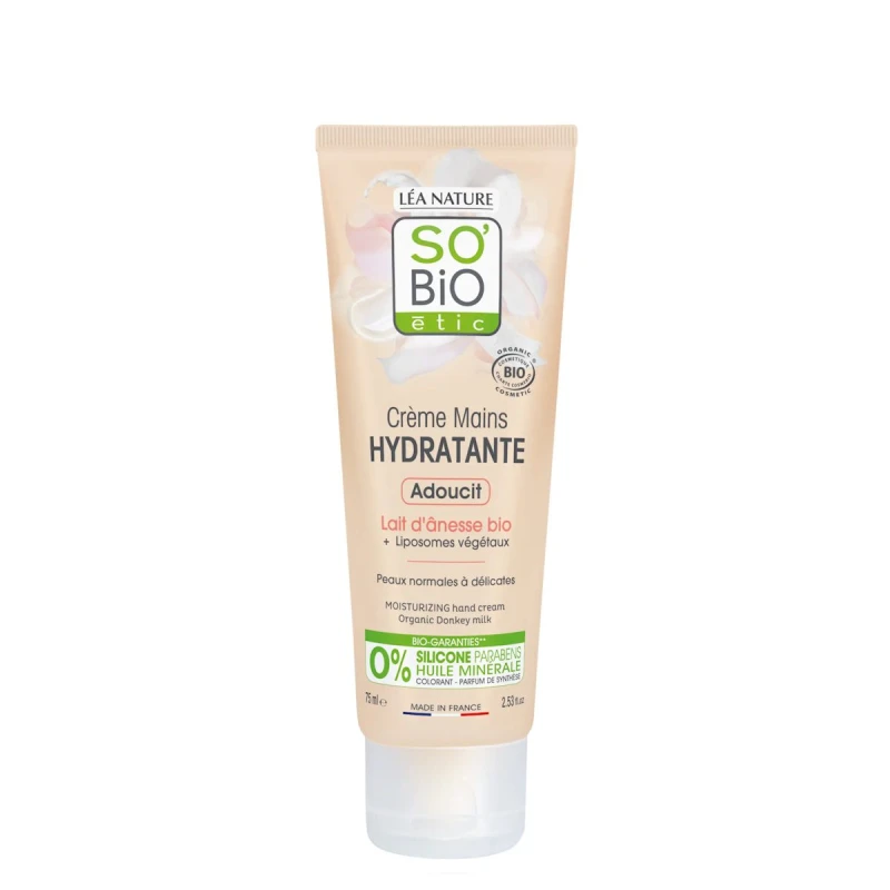 SO'BIO ÉTIC | Ενυδατική Κρέμα Χεριών - Με βιολογικό γάλα γαϊδούρας 75ml