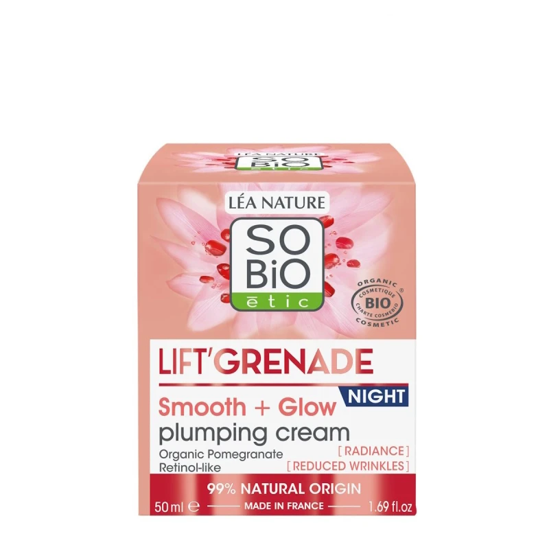 SO'BIO ÉTIC | Ενυδατική Κρέμα Προσώπου Νύχτας (Μειώση ρυτίδων & Αναδόμηση) - Με βιολογικό ρόδι και φυτικό σύμπλεγμα ρετινόλης 50ml