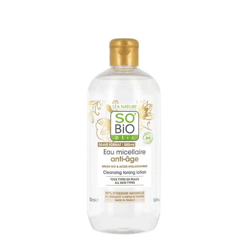 SO'BIO ÉTIC | Νερό Micellar με Αντιγηραντική Δράση - Με βιολογικό αργανέλαιο & υαλουρονικό οξύ 500ml