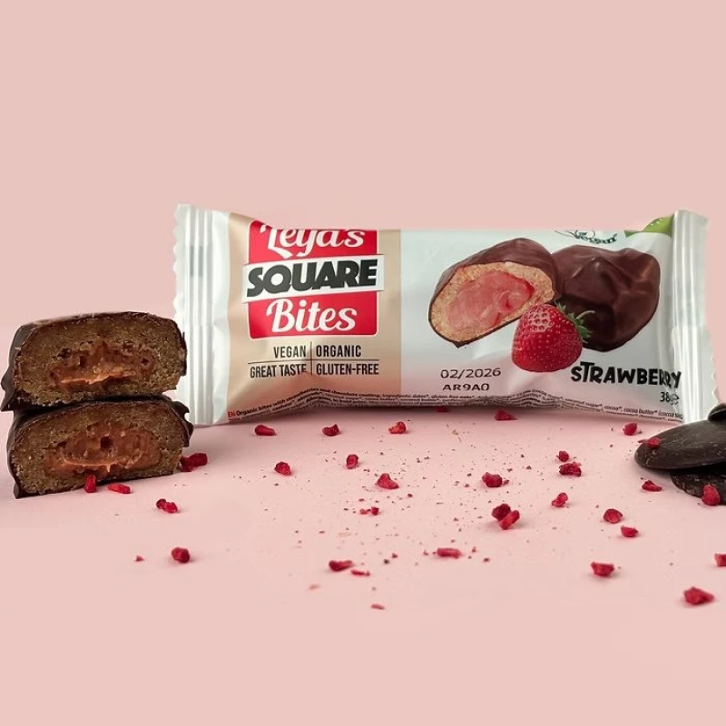 Nomadi Leya’s Square Bites – Βιολογικές Μπουκιές με Φράουλα 38g