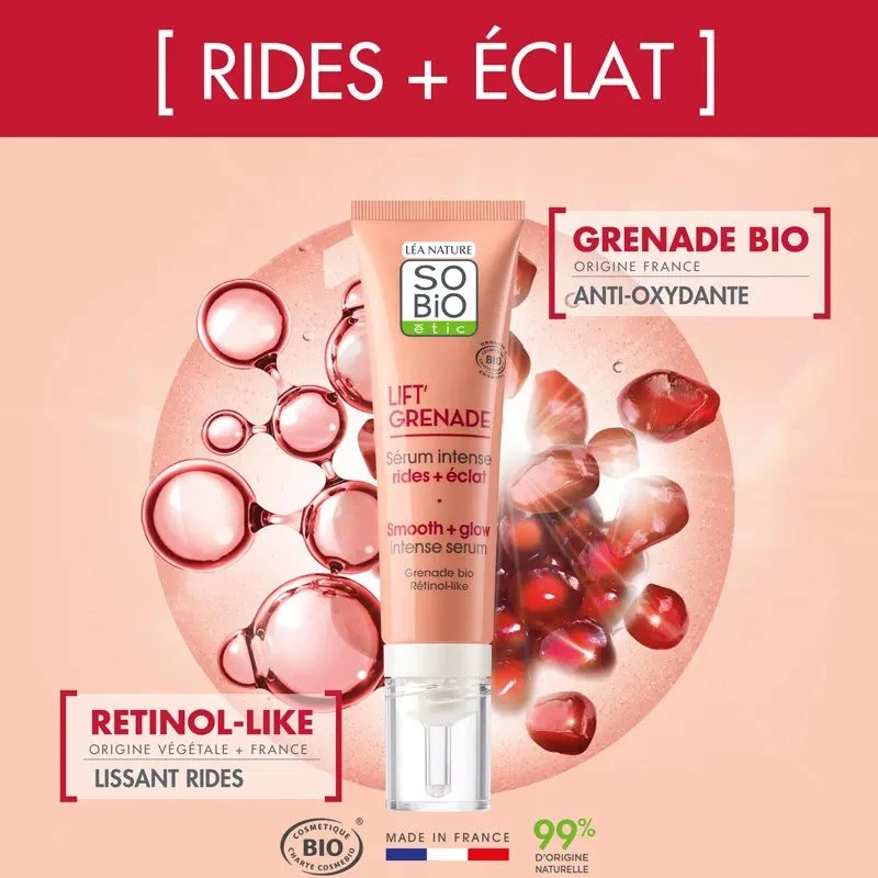 SO'BIO ÉTIC | Ορός Προσώπου (Εντατικής Λείανσης & Λάμψης) - Με βιολογικό ρόδι και φυτικό σύμπλεγμα ρετινόλης 30ml
