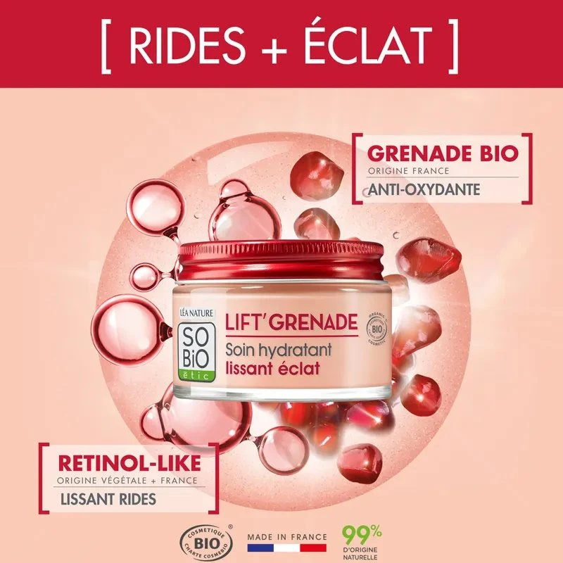 SO'BIO ÉTIC | Ενυδατική Κρέμα Προσώπου Ημέρας (Μειώση ρυτίδων & Λάμψη) - Με βιολογικό ρόδι και φυτικό σύμπλεγμα ρετινόλης 50ml