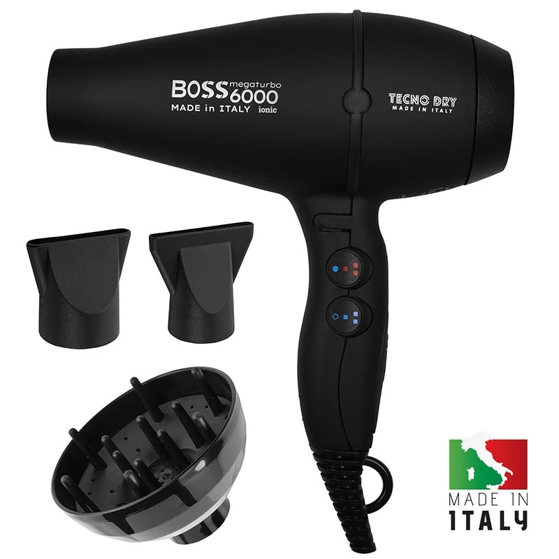 BOSS 6000 BLACK ULTRA IONIC LINE - Επαγγελματικό Πιστολάκι Μαλλιών Με 2 Στόμια & Φυσούνα 2500 W