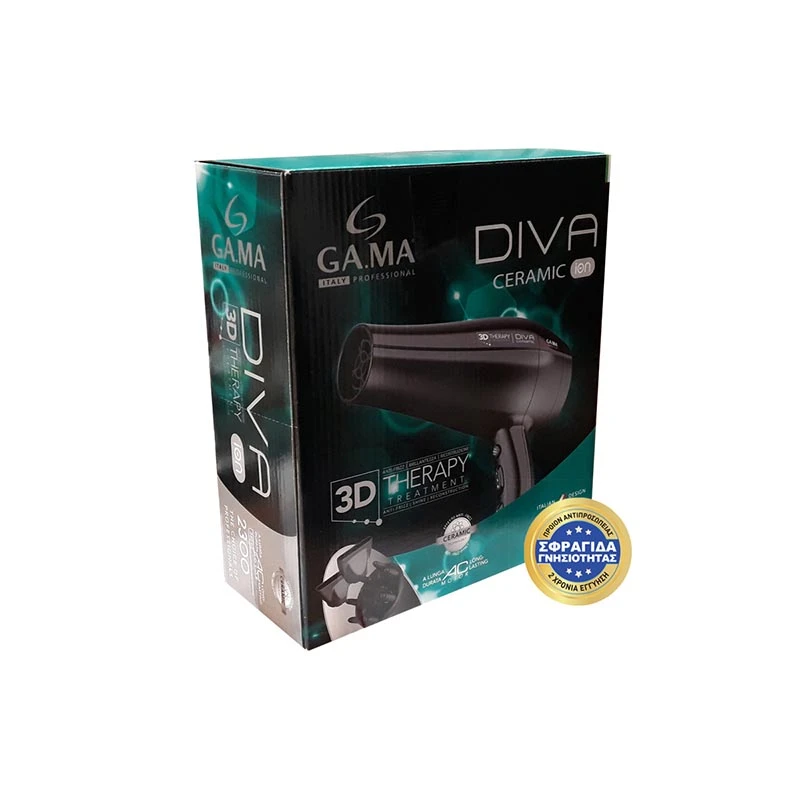 DIVA CERAMIC 3D THERAPY - Επαγγελματικό Πιστολάκι Μαλλιών με 2 Στόμια & Φυσούνα 2300 W