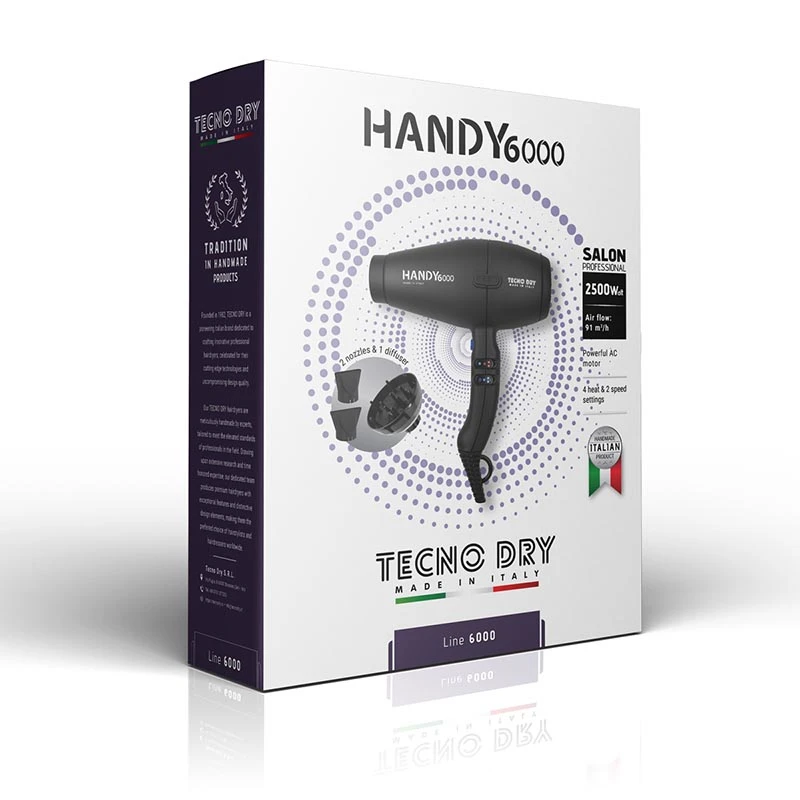 HANDY 6000 SUPERPOWER BLACK 6000 LINE - Επαγγελματικό Πιστολάκι Μαλλιών Με 2 Στόμια & Φυσούνα 2500 W