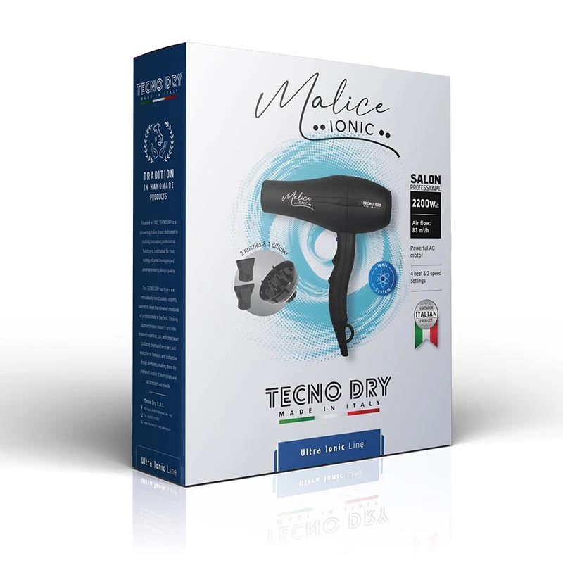 MALICE IONIC BLACK 2000 LINE - Επαγγελματικό Πιστολάκι Μαλλιών Με 2 Στόμια & Φυσούνα 2200 W