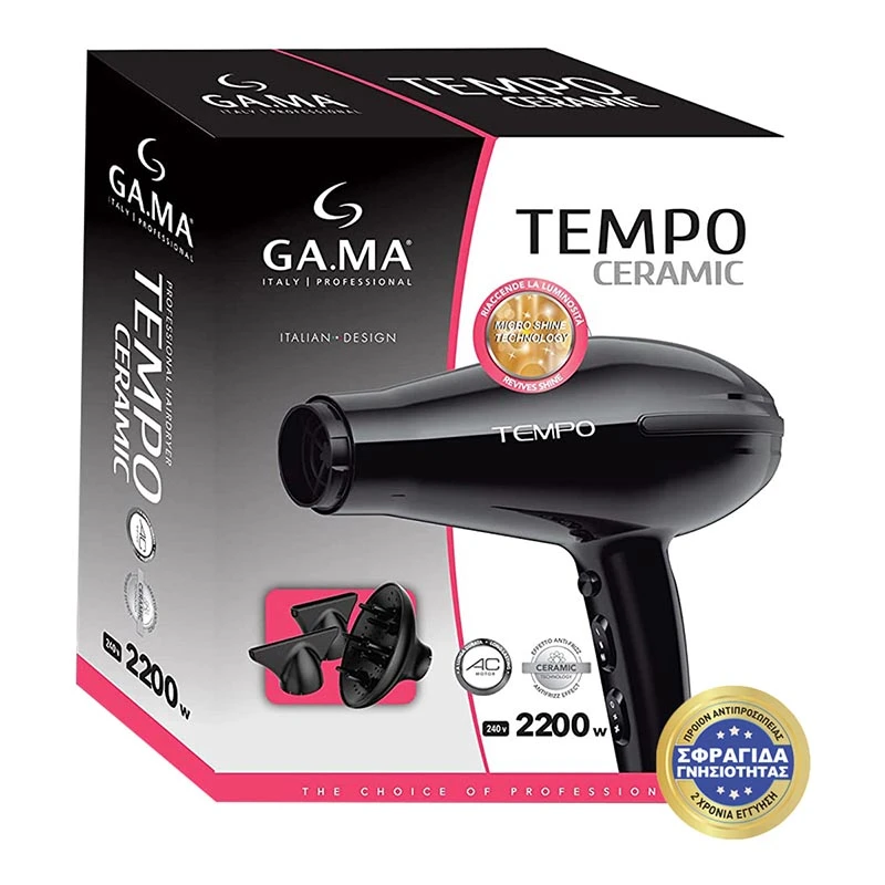 TEMPO CERAMIC - Επαγγελματικό Πιστολάκι Μαλλιών με 2 στόμια & Φυσούνα 2200 W