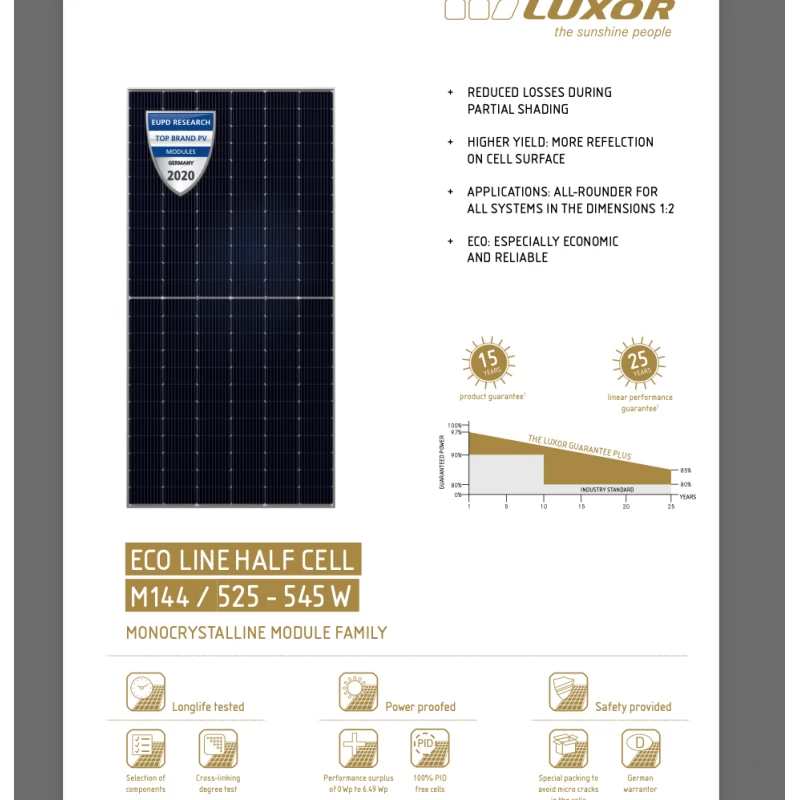 Luxor Eco Line Half Cell LX-540M/144+ HC Μονοκρυσταλλικό Φωτοβολταϊκό Πάνελ 540W παλέτα 31 τεμαχιων 