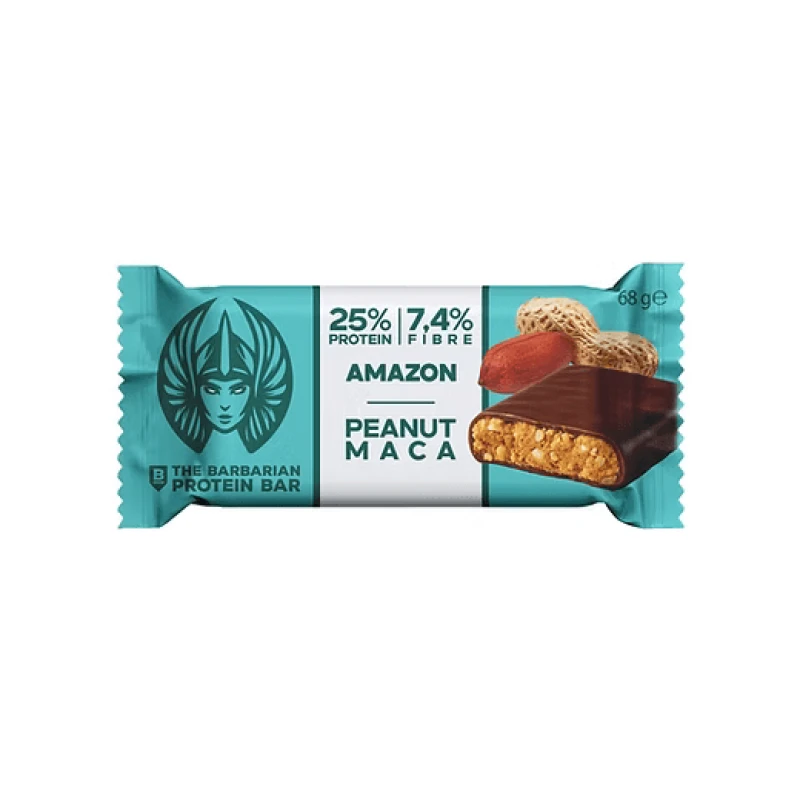 Nomadi The Barbarian Raw Bar Peanut & Maca – Raw Bar - Βιολογική Ωμή Μπάρα Πρωτεΐνης Με Επικάλυψη Σοκολάτας & Φυστίκι & Maca, 25% Πρωτεΐνη 68g