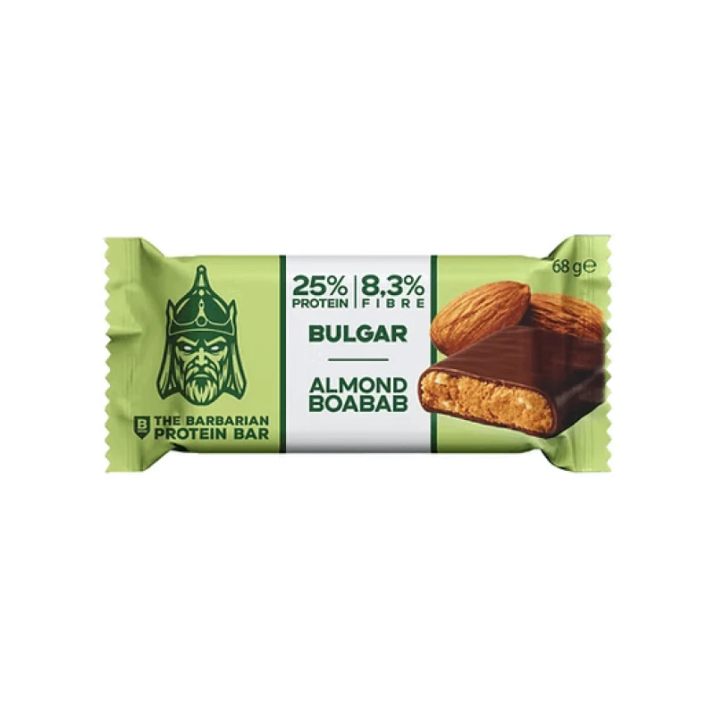 Nomadi The Barbarian Raw Bar Almond & Baobab - Βιολογική Ωμή Μπάρα Πρωτεΐνης Με Επικάλυψη Σοκολάτας – 25 % Πρωτεΐνη 65g